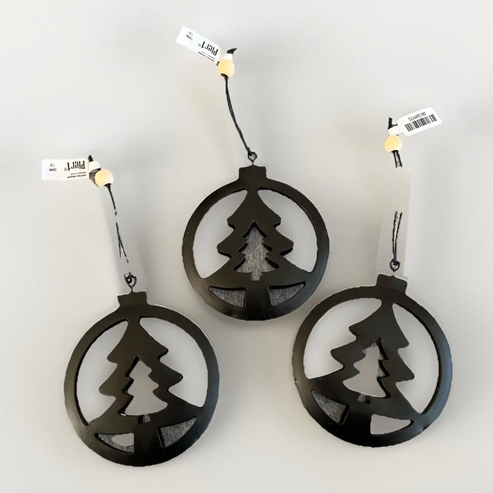 Pier 1 3D Black Metal Tree Christmas Ornaments‎ Set Of 3 Decor Lightweight New